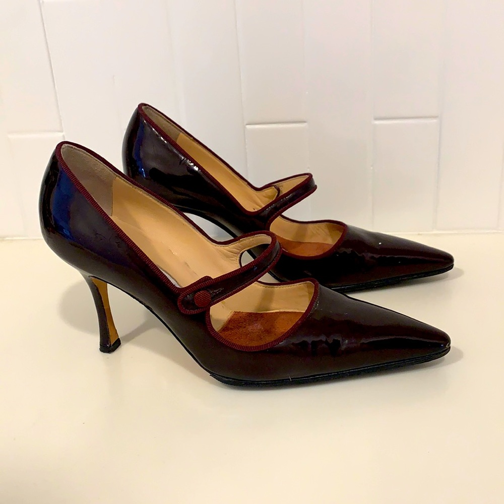 Manolo Blahnik patent Mary Jane Heels